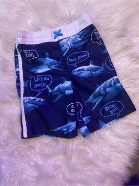 George Boys Navy Blue Shark Swim Trunks Shorts Swimwear Size 7 8
